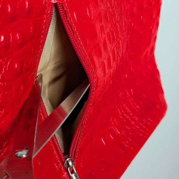 Vintage Italian Leather Ostrich Skin Textured Red Adjustable Backpack